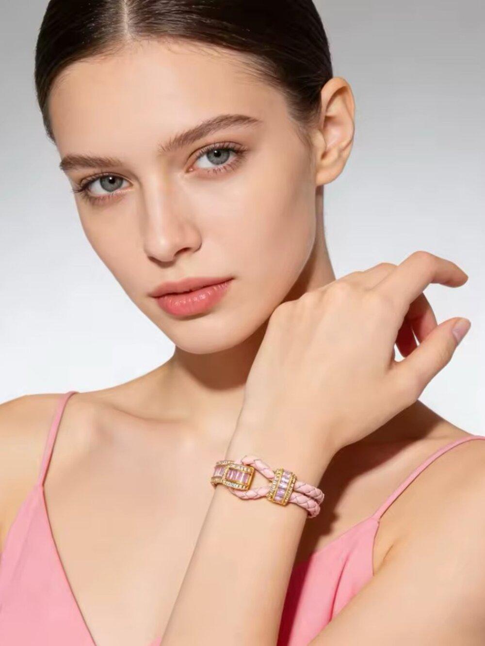 1pcs Zara Braided FAUX Leather Colorful Crystals Mix Wrap Bracelet
